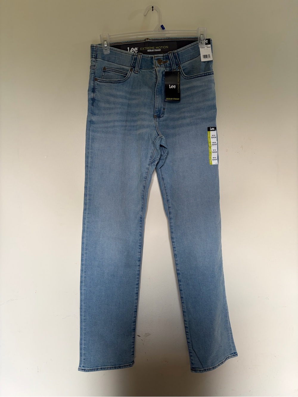 NWT Lee Extreme Motion Regular Straight Jeans 32 X 34 Light Wash Denim